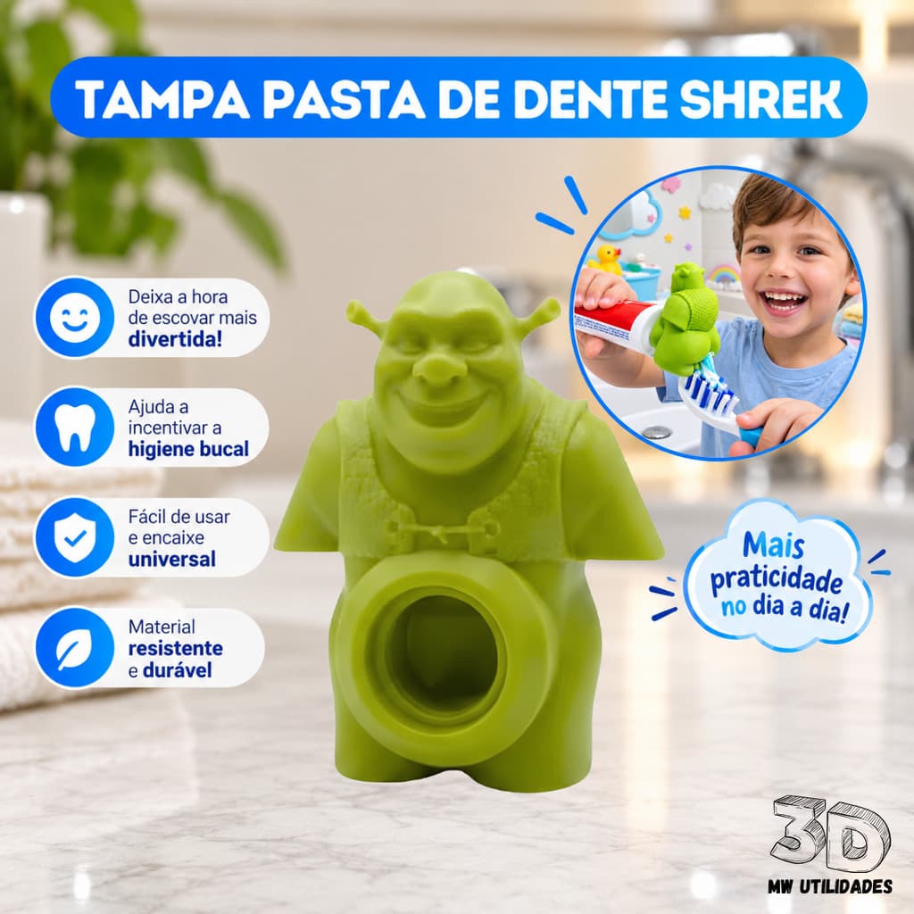 Tampa de Creme Dental Ogro Shrek Dosador Divertido