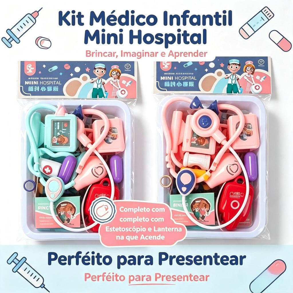 Brinquedo Kit Médico Infantil Mini Hospital Completo Estetoscópio Acessórios Completos para Crianças Realista Educativa