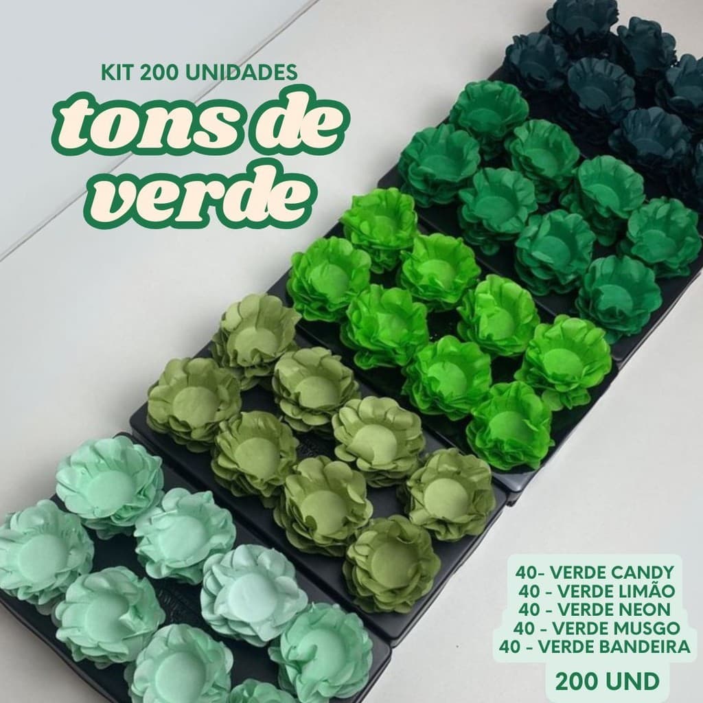 Kit 200 Forminhas para Doces Finos – 5 Tons de Verde