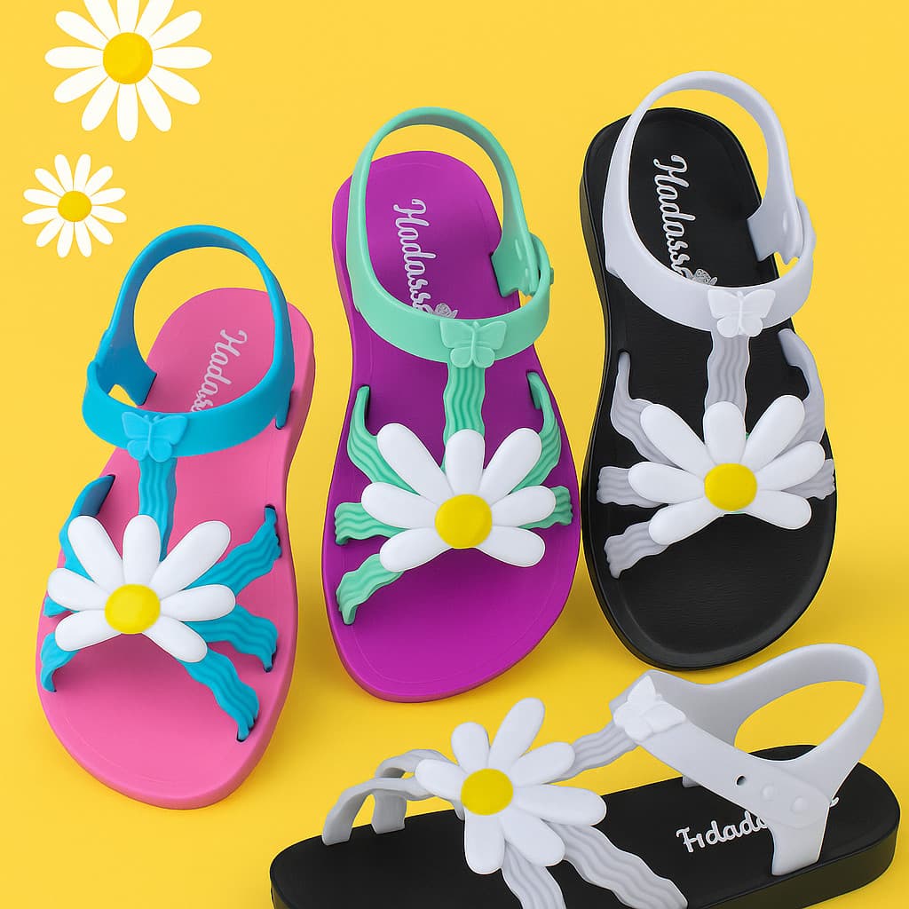Sandália Infantil Menina Linda Borboleta Flor Margarida Moda Praia Escola