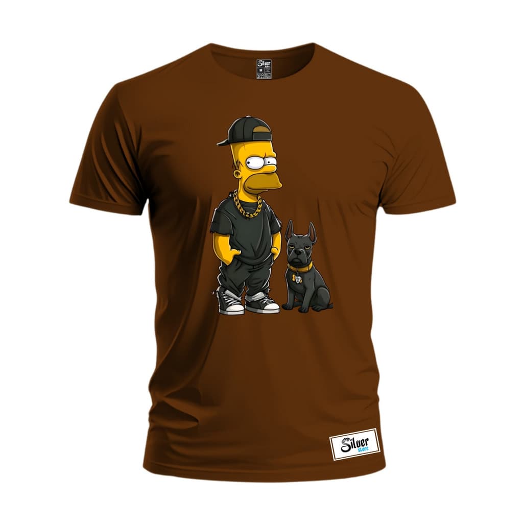 Camiseta Homer Style Com Dog Camisa 100%Algodão Desenho Os Simpsons