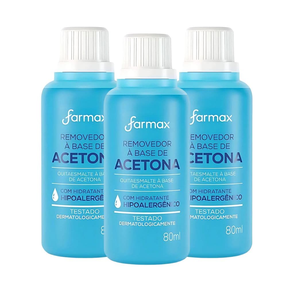 Kit 3 Removedor de Esmalte Farmax C/ Acetona Hidratante 80ml