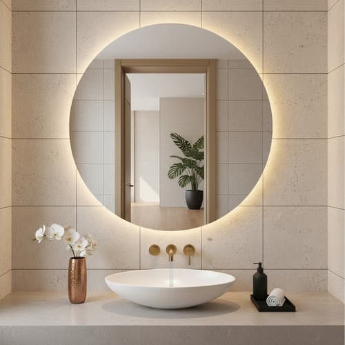 Espelho Redondo Led Decorativo Com Luz Quente 50x50 Lapidado