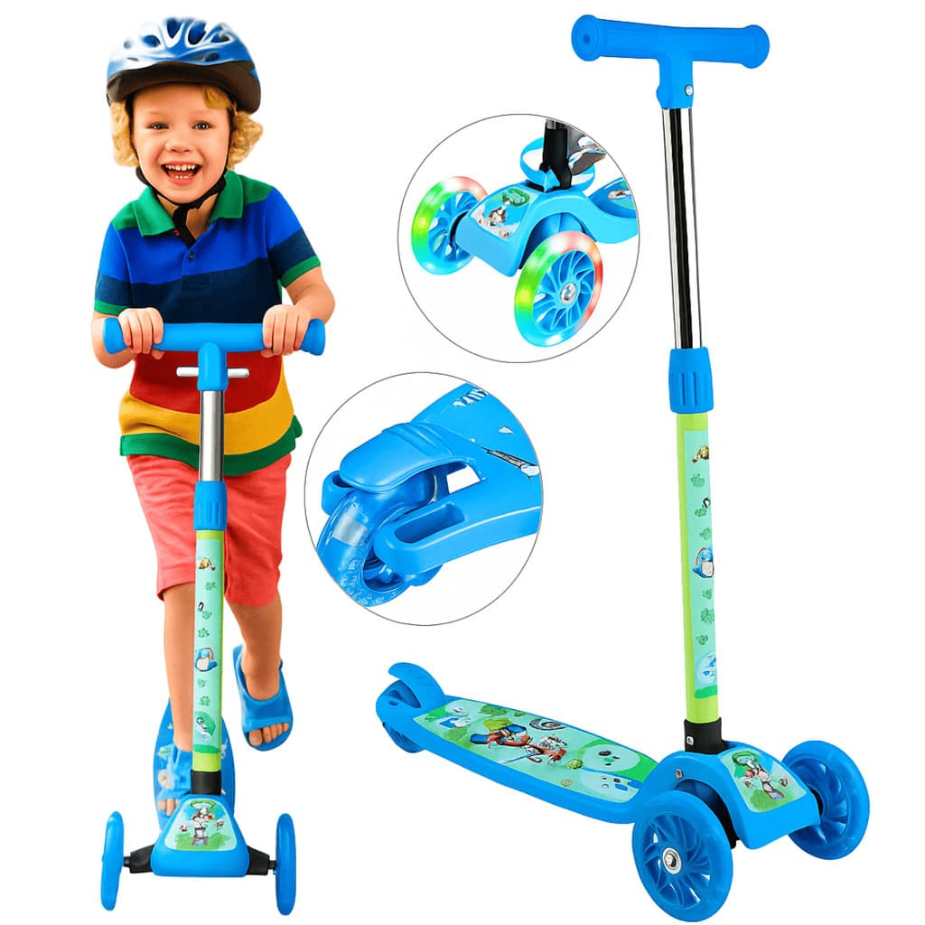 Patinete Irado Infantil Boy Azul 3 Rodas LED Até 40Kg Freio