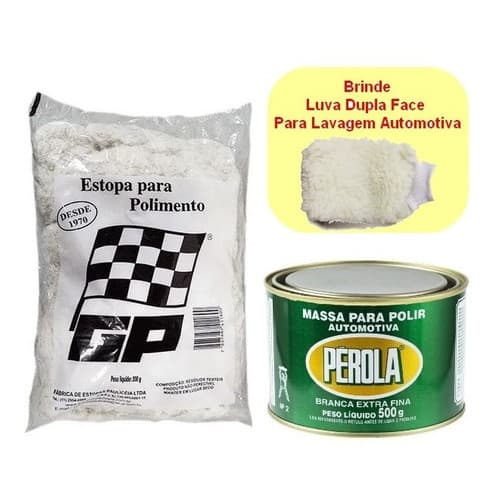 Kit Com 01- Massa Polir  Nº 02 + 01 - Estopa Polidora 200gr - Perola