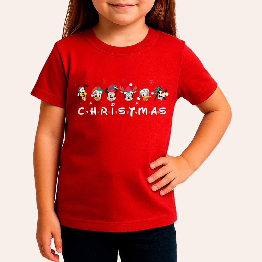 Camiseta Infantil Natalina Disney – Mickey e Amigos | Feliz Natal Christmas | 100% Algodão Premium