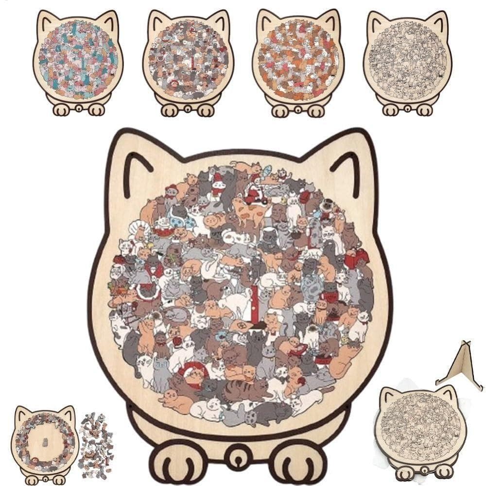 Quebra-Cabeça Em Forma De Gato Colorido Morandi De 135 Peças Com Moldura De Silhueta De Madeira Para Gatos Presentes