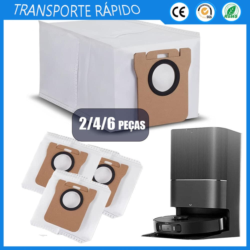 Kit com 2/4/6 sacos descartáveis para aspirador para Xiaomi X10+ / X20+ / X20 Plus, Dreame L10s / L20 / L10