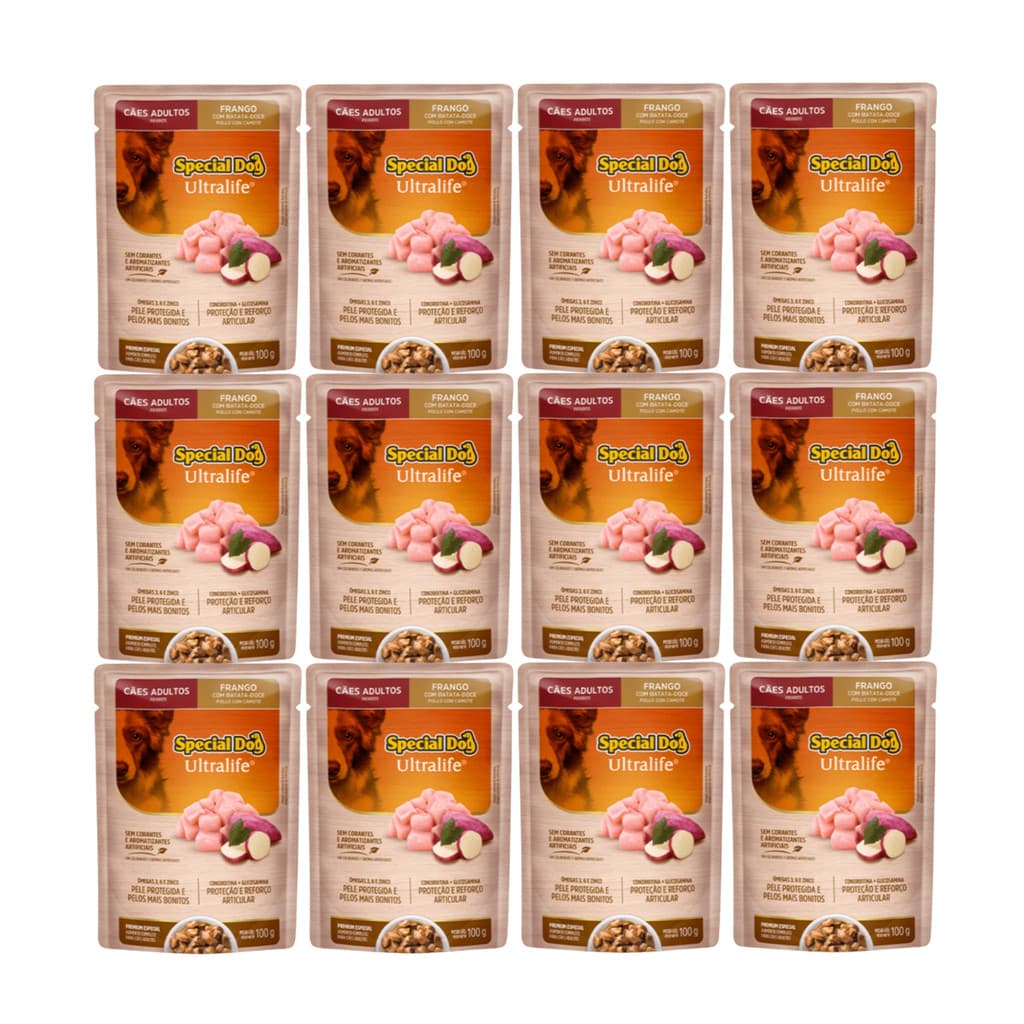 Kit 12 Ração Úmida Sache Special Dog Cães Adultos Frango