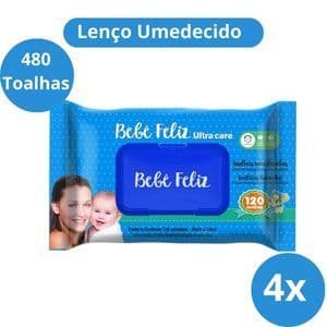 Kit 4 Unidades Lenço Umedecido Bebê Feliz 120 Folhas Cada