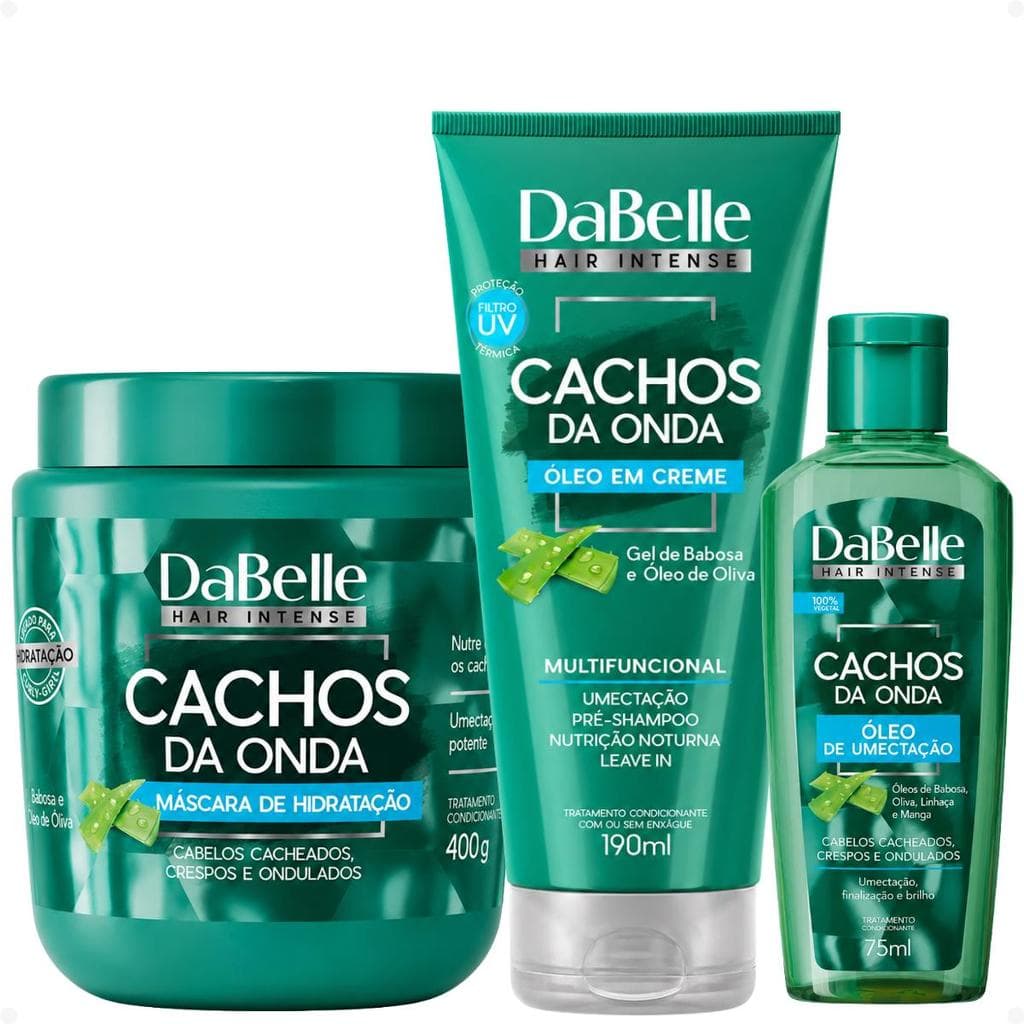 Kit DaBelle Cachos Da Onda:Máscara 400g, Óleo de Umectação 75ml e Óleo em Creme 190ml