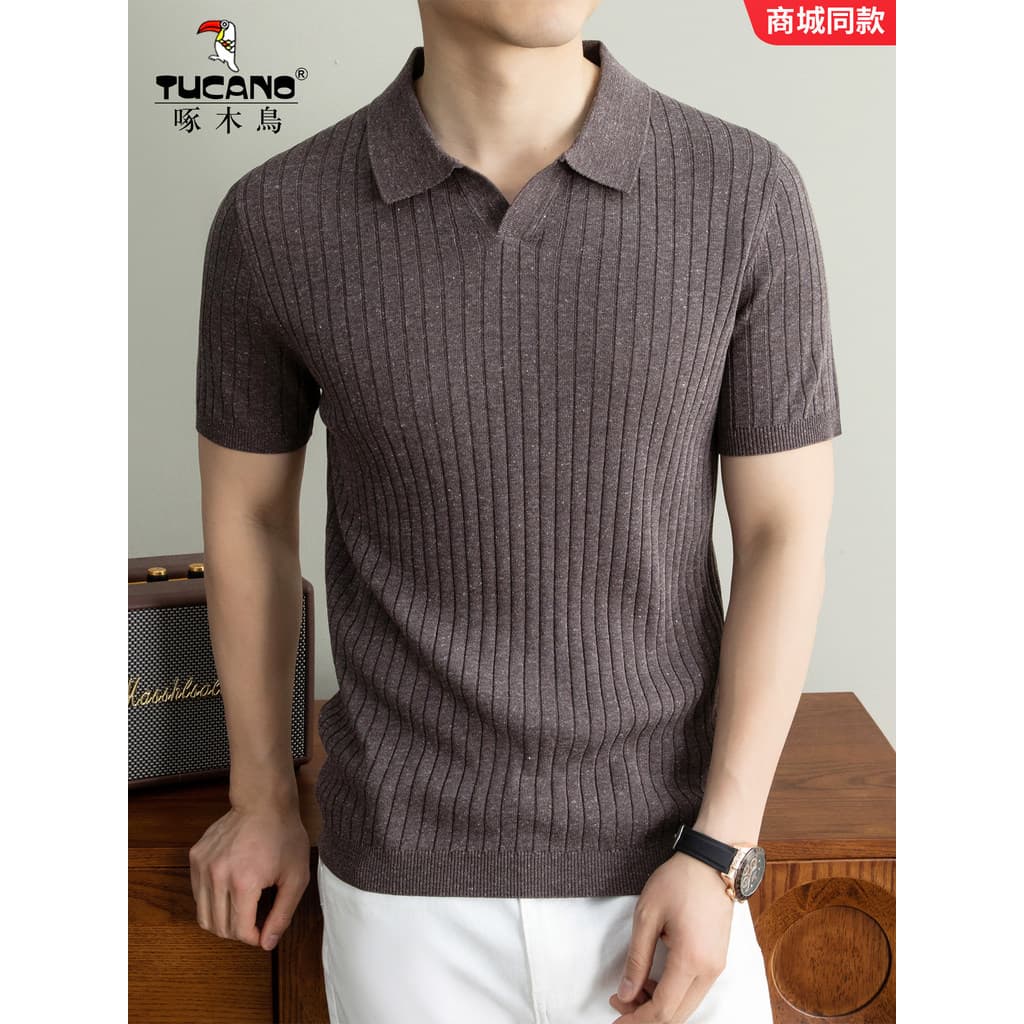 Woodpecker camisa POLO masculina de manga curta 2026 novo estilo listrado lapela camiseta verão Casual respirável malha