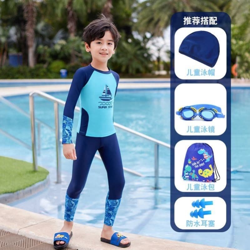 2023 novo estilo maiô infantil calças de manga comprida protetor solar à beira-mar 6 meninos 7 estilo masculino 8 menino