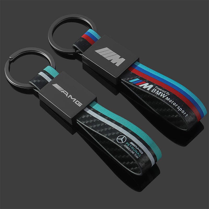 BMW M Sinal Esportivo De Três Cores Mercedes Benz AMG Couro Padrão De Fibra De Carbono Carro Modificado Emblema De Chave