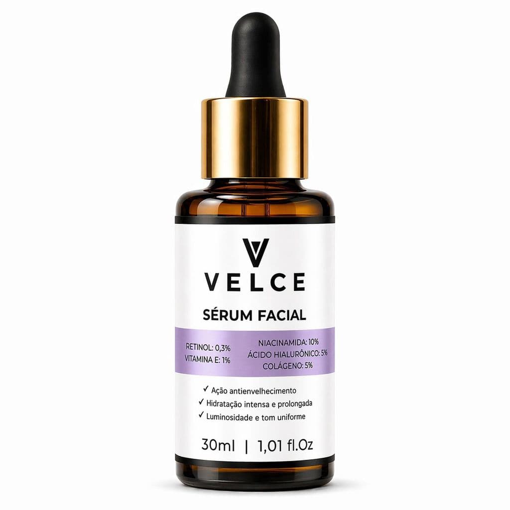Sérum Facial 5 em 1 Velce Retinol 0,3% + Vitamina E 1% + Niacinamida 10% + Ác Hialu 5% + Colágeno 5%