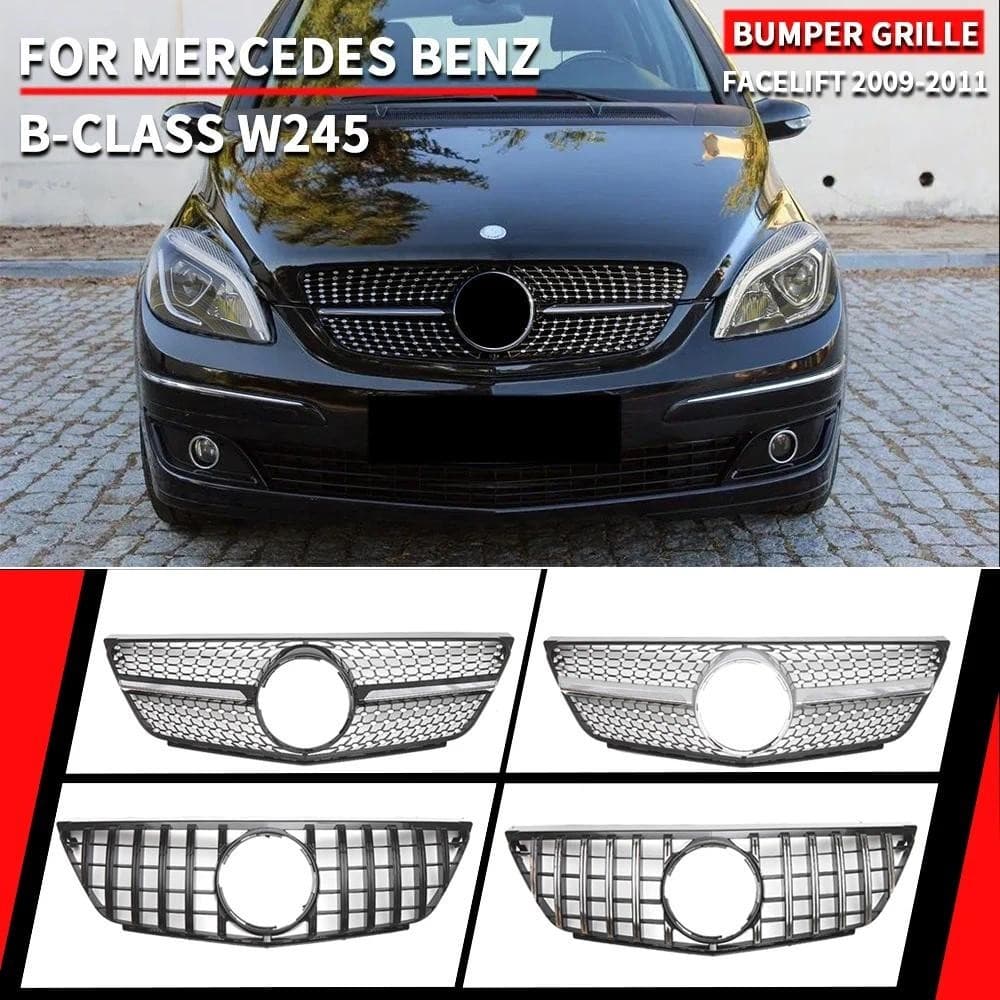 Para Mercedes Benz Classe B W245 2009-2011 B160 B180 B200 B250 Cromo Preto Diamantes Estilo Grade GTR Amortecedor Diante