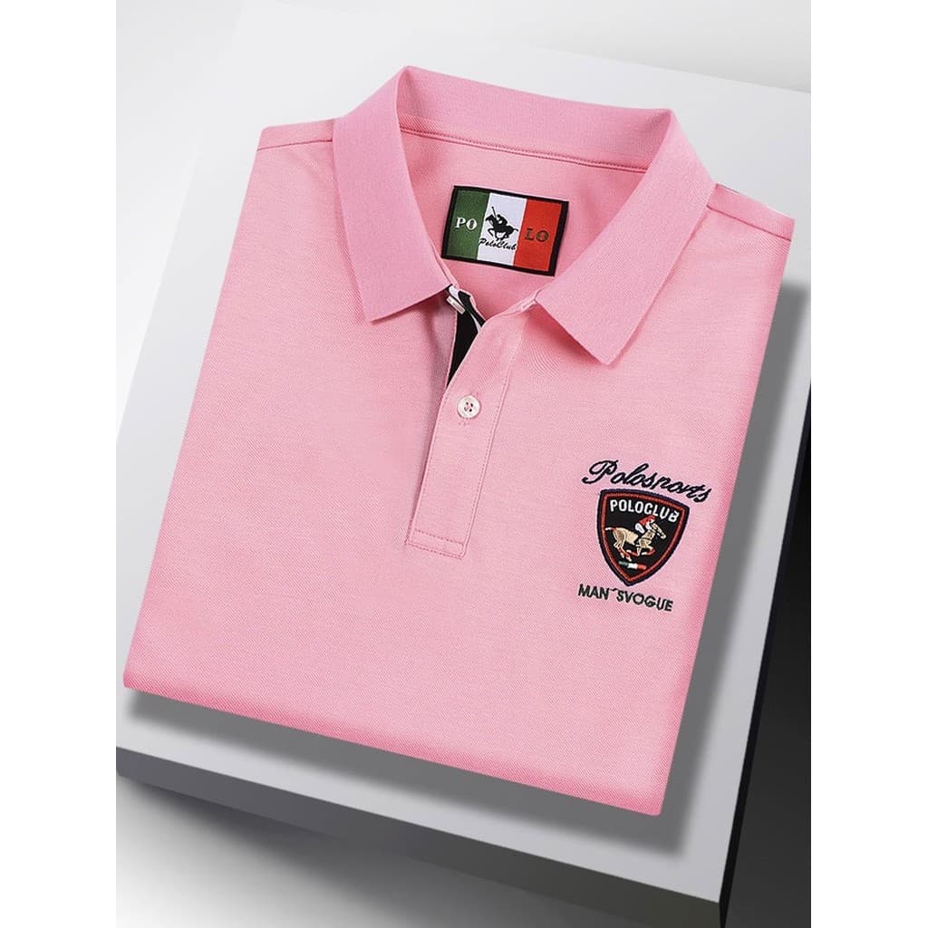 Rosa de manga curta camiseta masculina colarinho topo puro algodão Paul camisa moda Casual camiseta primavera verão cami