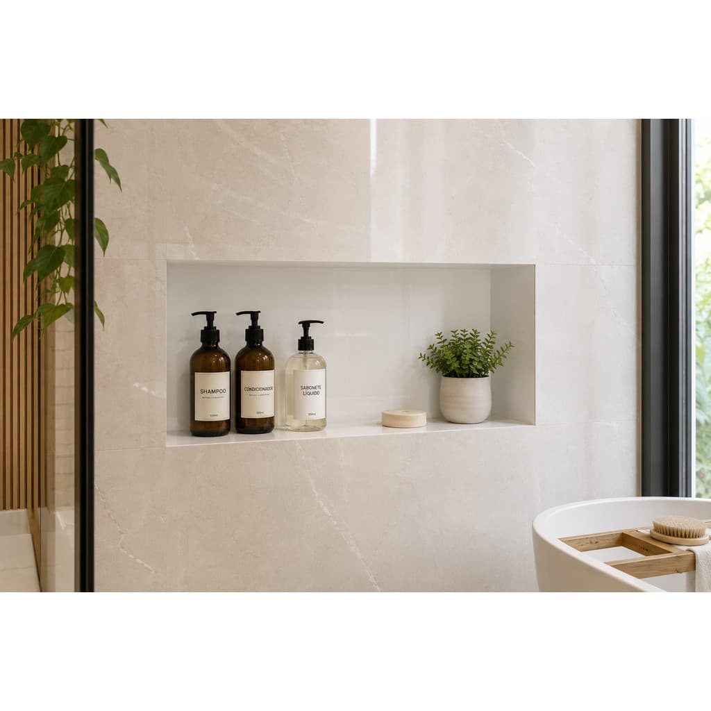 Nicho De Porcelanato 50x30x10 Não Acumula Água Borda Personalizável Facil Acabamento