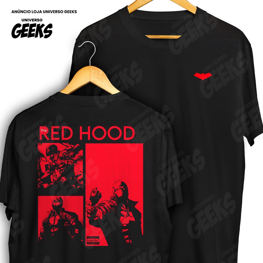 Camiseta Frente E Verso Red Hood Painel Estilo Vermelho Camisa De Herói 100% Algodão