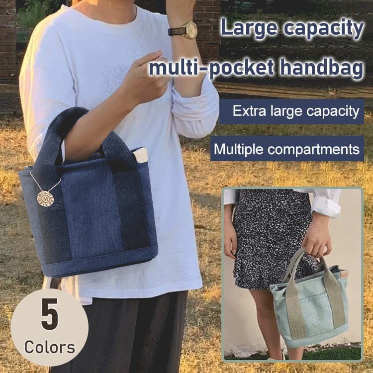 Bolsa de mão grande com vários bolsos, ideal para compras.