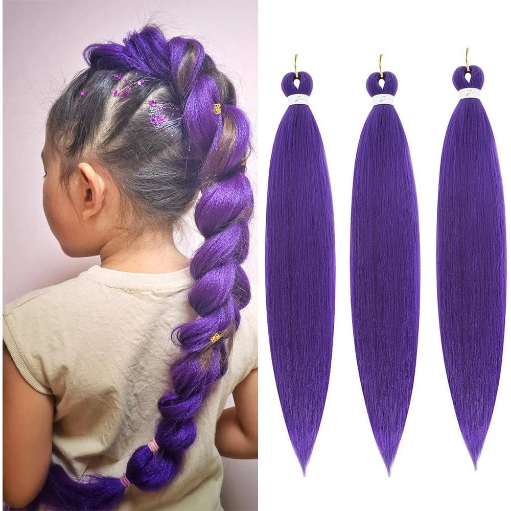 Extensões de Cabelo Roxo Pré-Esticadas para Tranças - Cabelo Roxo de 26 Polegadas para Tranças, Textura Yaki Macia, 3 Pa