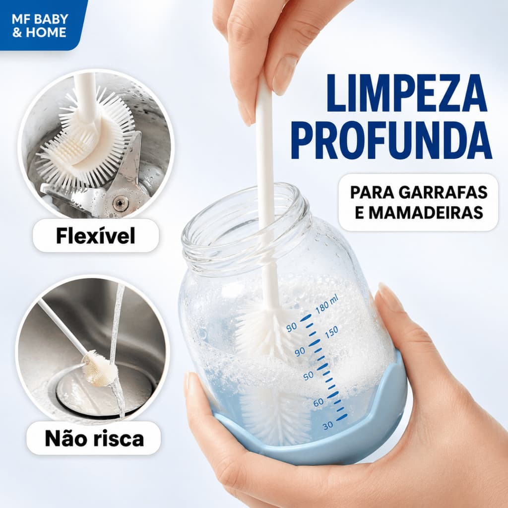 Escova De Silicone Flexivel Para Limpeza de Copos, Garrafas e Mamadeiras