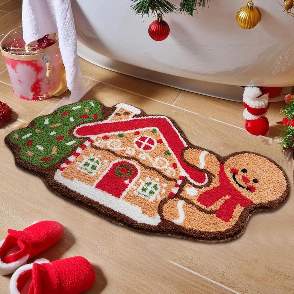 Tapete De Natal Imitação De Caxemira Absorvente Antiderrapante Capacho Quarto T7u5