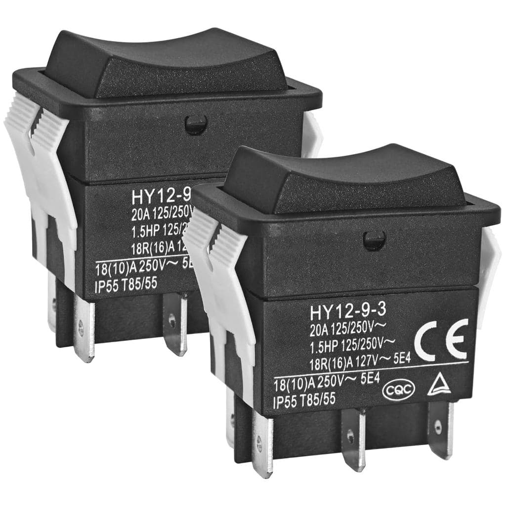 Interruptor basculante HY12-9-3 On/Off/On (pacote com 2), 6 pinos 125/250V 20A, botão de pressão com auto-reset bilatera