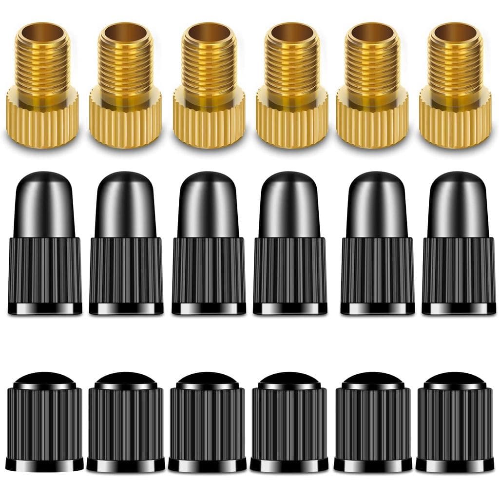 6 adaptadores de válvula Presta para Schrader e 12 tampas de pneu, convertem a válvula francesa/britânica para americana