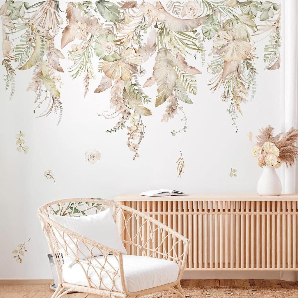 decalmile Adesivos de Parede Grandes Estilo Boho com Folhas Pendentes, Adesivos de Parede com Folhas de Palmeira para De