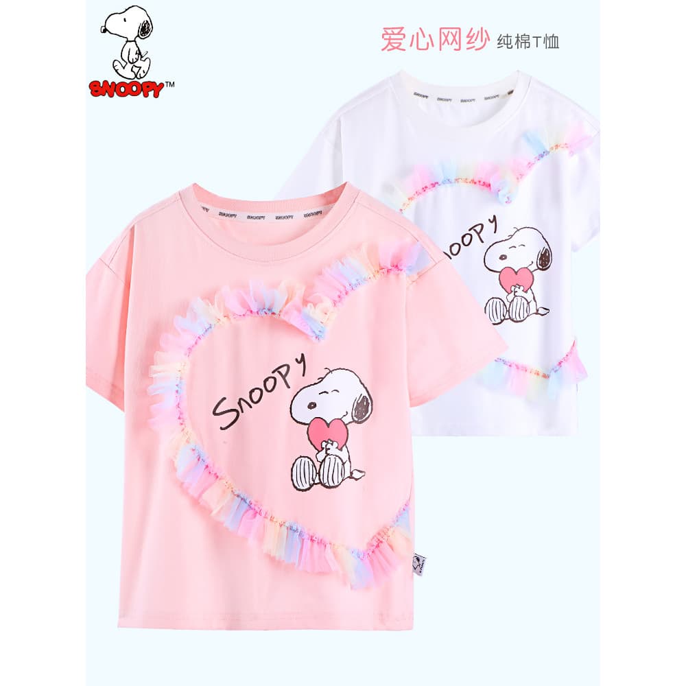 Snoopy snoopy meninas camiseta de manga curta verão puro algodão camisa de fundo das crianças novo estilo roupas de verã