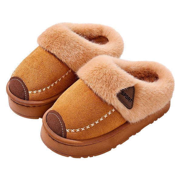| slippers | ♚Crianças chinelos de algodão superfície de couro impermeável macio antiderrapante mais veludo grosso pai-f