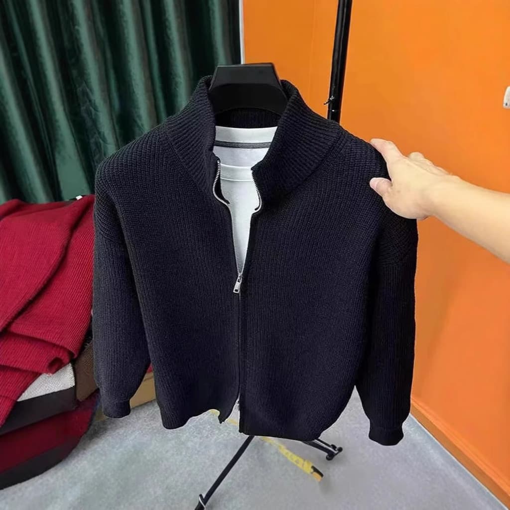 All-Match cor sólida zíper Cardigan malhas masculinas outono inverno venda quente fino-ajuste suor