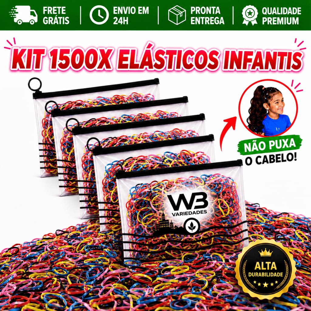 Kit 1500 Elástico de Cabelo Liguinha Feminino Multicolorido com Necessaire Envio Imediato