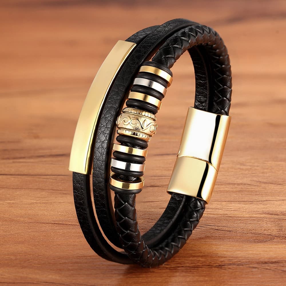 Promoção Da Moda Couro Multi-Camadas Aço Inoxidável Metal Luxo Pulseira De Masculino Acessórios Para Presente De Ano Nov