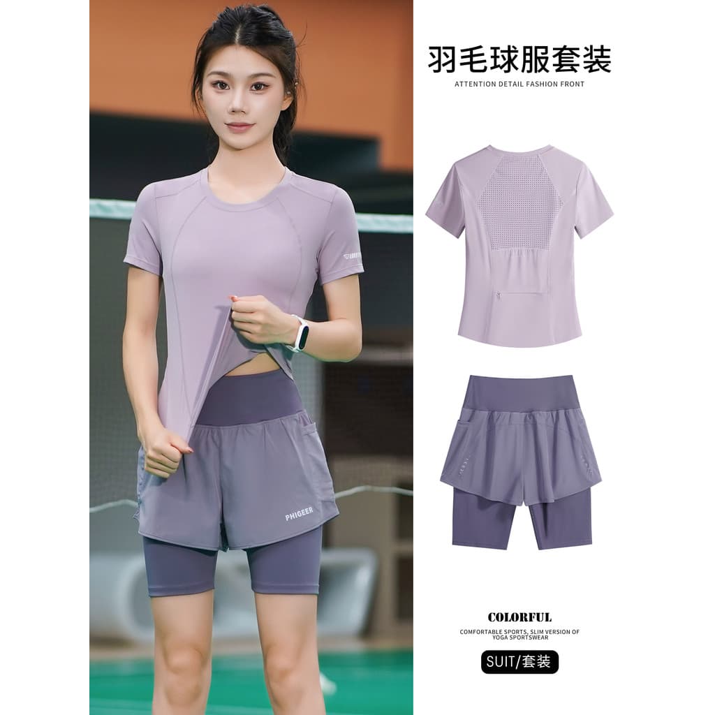 Esportes terno de Fitness feminino verão novo estilo Badminton bonito High-End roupas de treinamento de manga curta bols