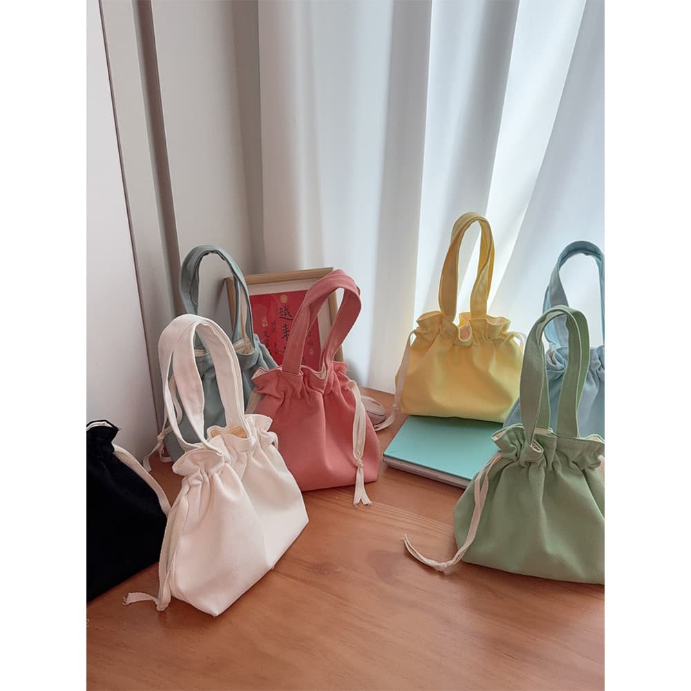 Saco de lona com cordão portátil estilo elegante literário cor sólida cordão bolsa de lona estilo japonês portátil Commu