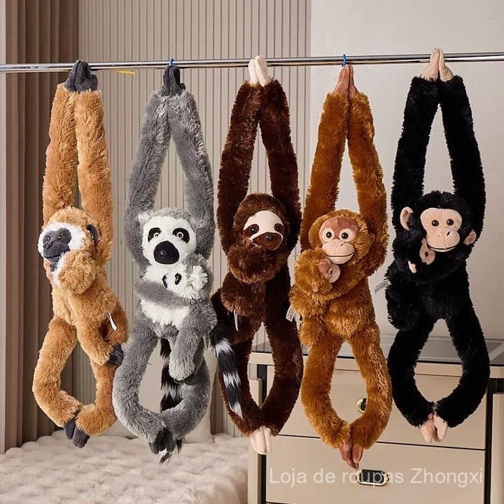 Brinquedos de Pelúcia Criativos de 30/50cm, Macaco, Preguiça, Orangotango Realistas para Pendurar, Boneco Popular para P