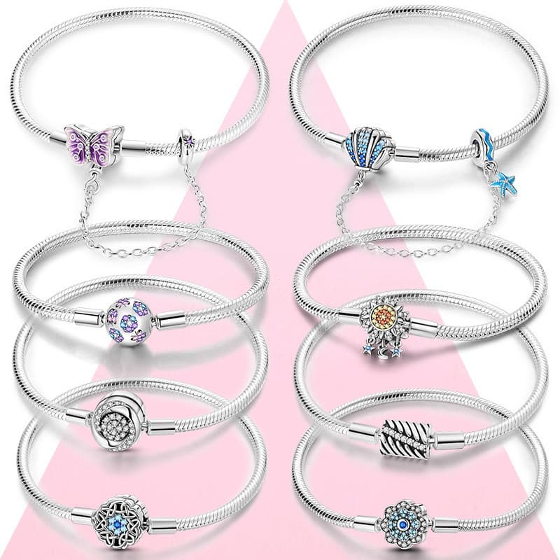 Pulseira de prata esterlina 925 de alta qualidade, compatível com pingentes e acessórios originais, com uma borboleta ro