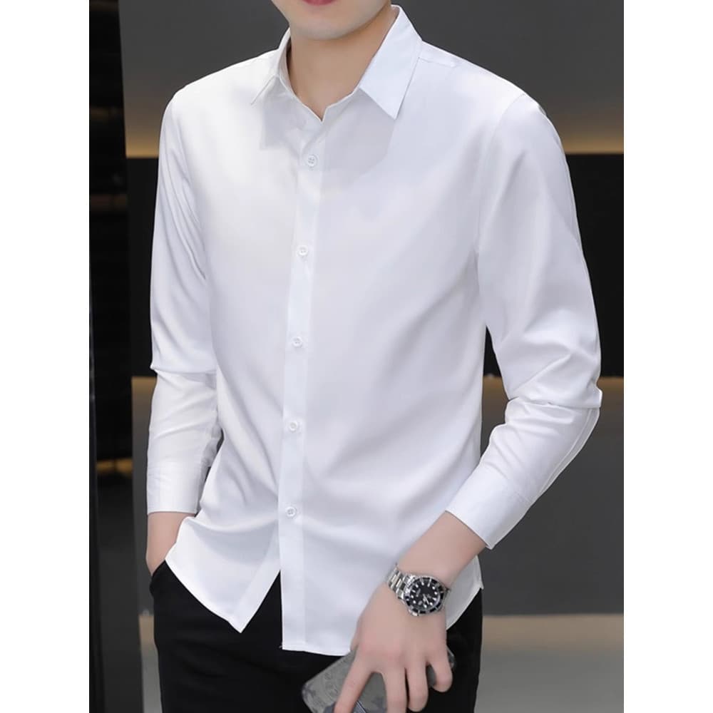 2025 camisa masculina outono manga comprida cor sólida negócios Casual profissional Formal Wear não-passar camisa Anti-r