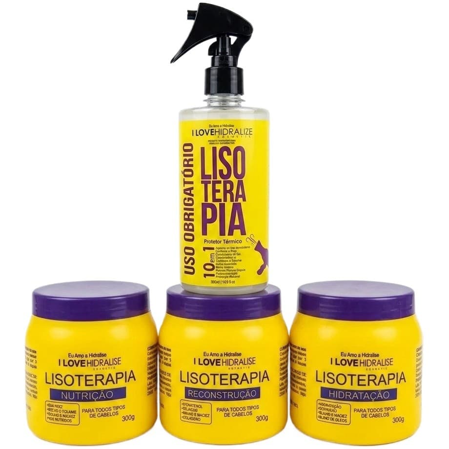 Kit Cronograma Capilar - Nutrição - Hidratação - Reconstrução + Protetor Térmico 10 em 1-Lisoterapia