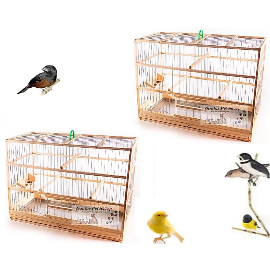 2 Gaiolas N3  Artesanal luxo Quadrada de Madeira Completa - Gaiola Para Curió, Canário Belga, Coleirinha Aves pequena
