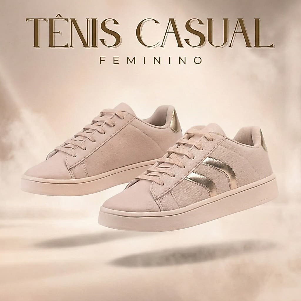 Tênis Feminino Casual Bege Ouro Leveza Estilo Confortável Para Todos os Looks
