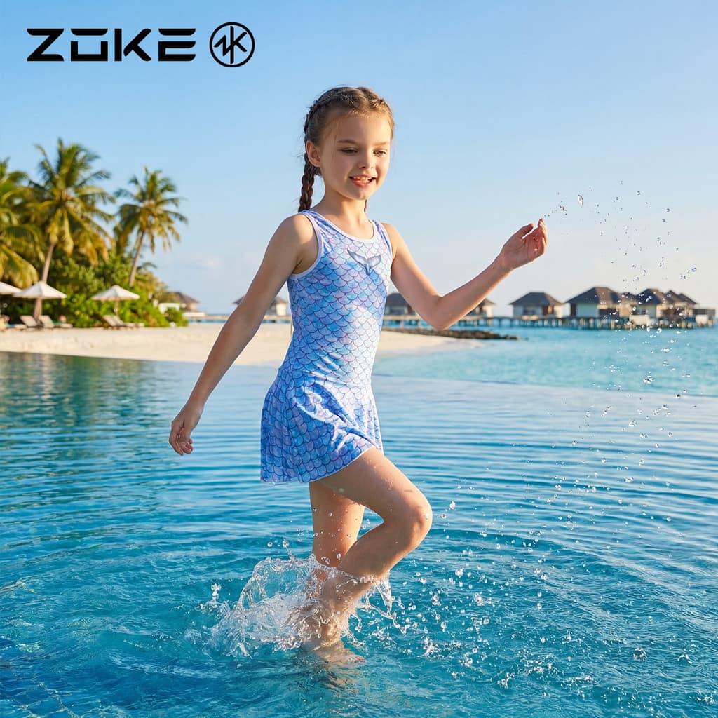 Zoke maiô infantil feminino sereia protetor solar conservador maiô para meninas zke maiô profissional médio grande para