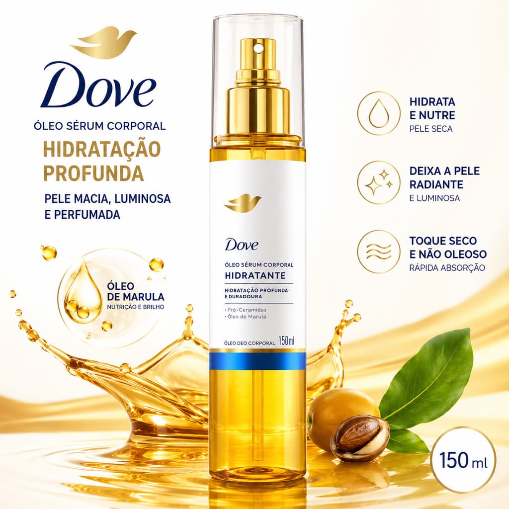 Óleo Corporal Dove Hidratante 150ml – Sérum Spray com Vitamina E e Óleos Naturais Toque Seco