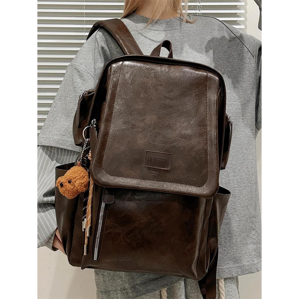 Muzi rua estilo britânico mochila das mulheres dos homens textura de grande capacidade mochila na moda Retro couro do pl
