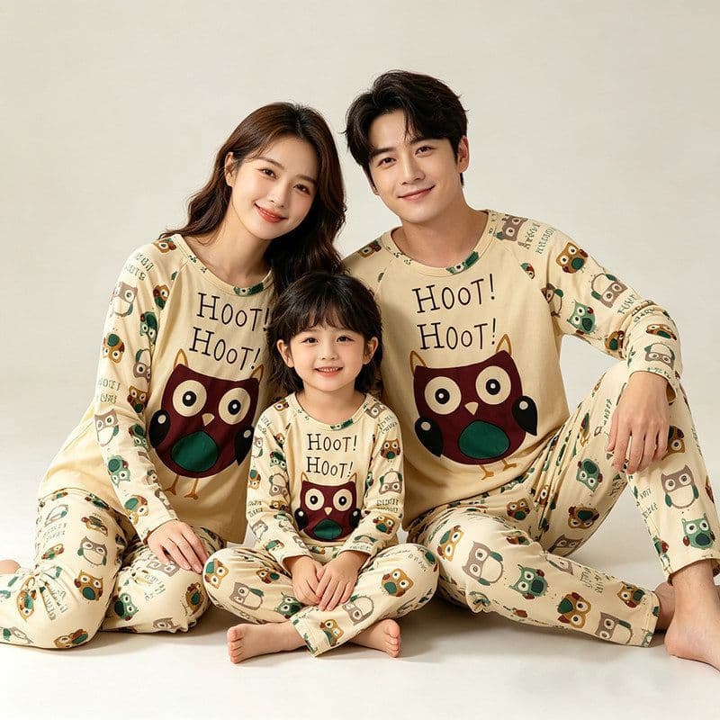 Bedoha pai-filho usar Homewear terno crianças homens mulheres bonito manga comprida camiseta calças compridas pijamas te