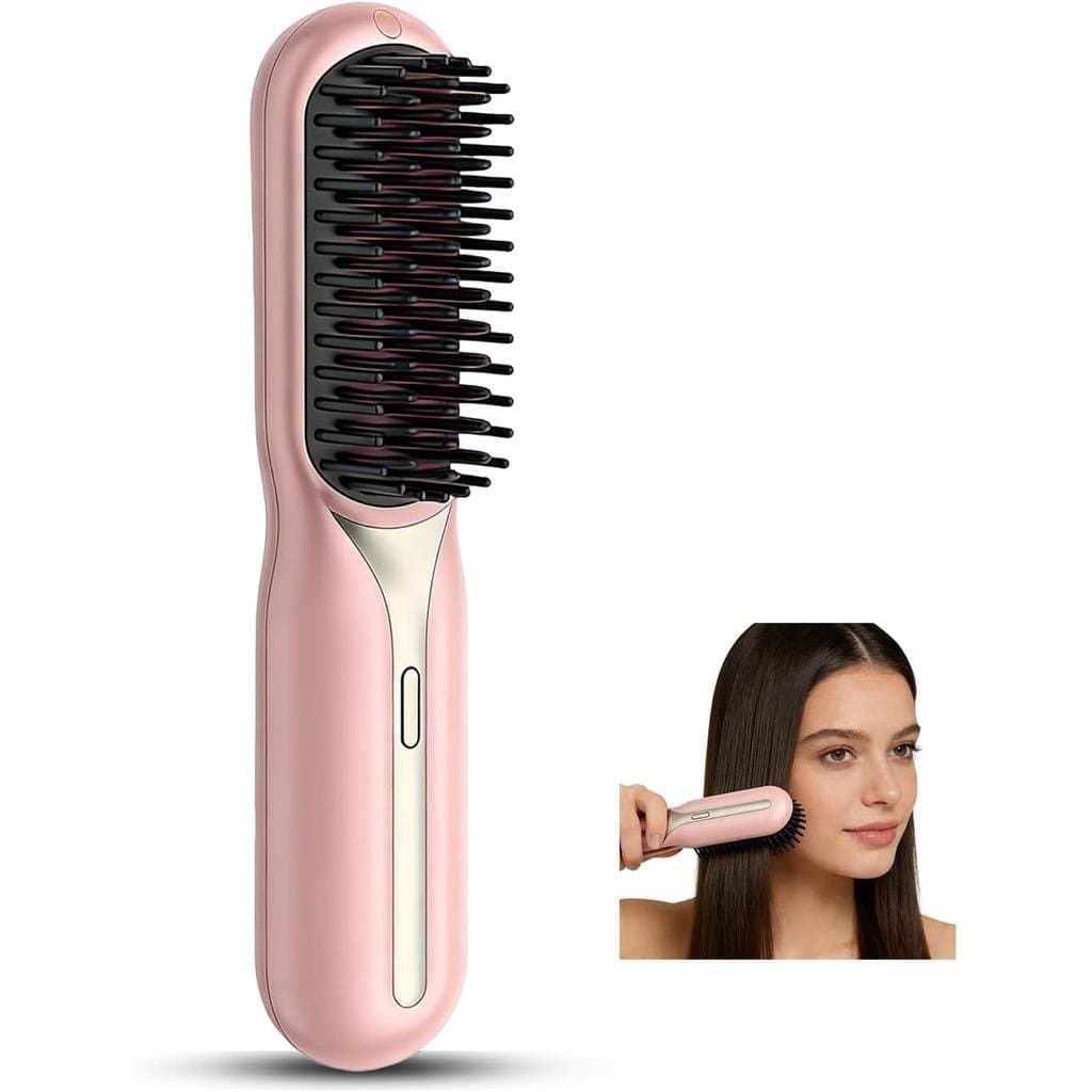 Escova Alisadora de Cabelo Aquecida Sem Fio Recarregável - Escova Quente Portátil Ideal para Viagens, para Cabelos Curto