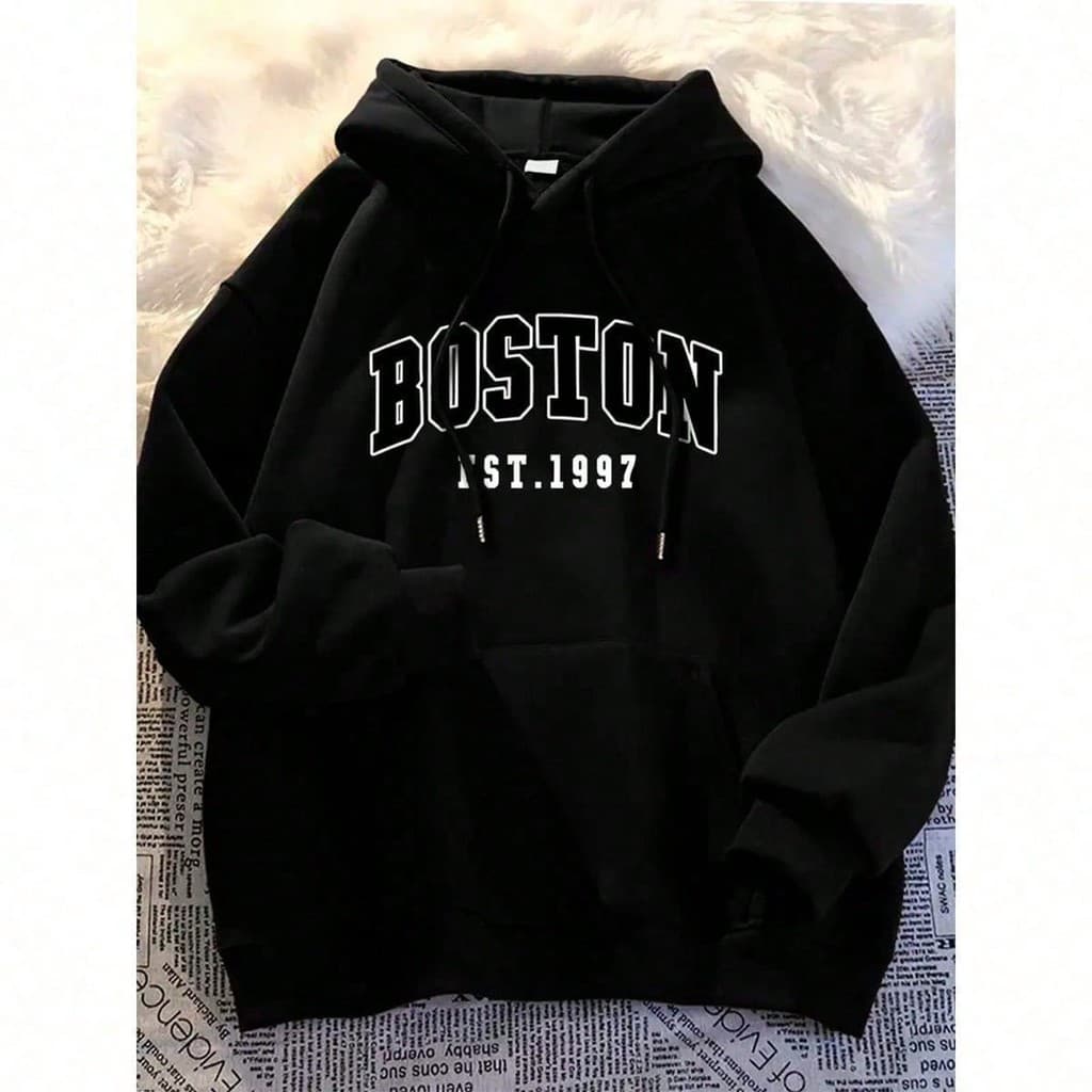 Moletom Com Capuz Boston Est. 1997 Canguru Casual Unissex Inverno
