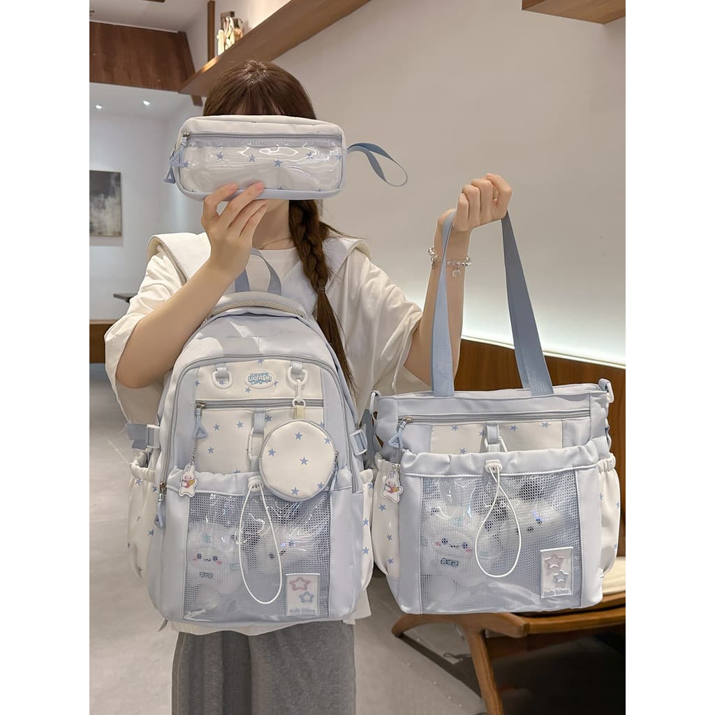 Mochila escolar para meninas do ensino médio, grande capacidade, alto valor, mochila escolar, bolsa de dor, estrela, est